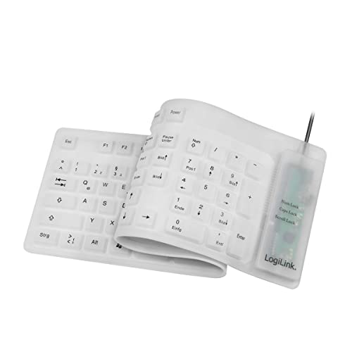 LogiLink ID0018A - flexible & wasserfeste Tastatur (QWERTZ) 109 Tasten, mit USB-PS/2 Adapter, Farbe: Weiß von LogiLink