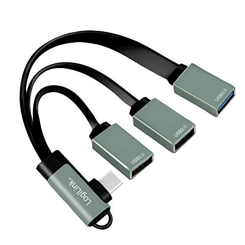 LogiLink UA0361 - USB-C™ (USB 3.1 Gen1 bis 5Gbps) Hub mit 90° gewinkeltem Stecker auf 2X USB 2.0 (Typ A Buchse) + 1x USB 3.0 (Typ A Buchse) von Logilink