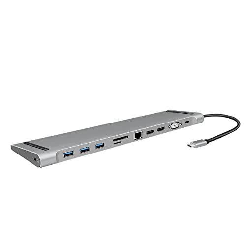 LogiLink UA0373 - USB 3.2 (Gen 1) Docking Station mit 11-Ports und PD (Power Delivery) 100W, 3X USB / 2X HDMI / 1x VGA / 1x CardReader / 1x RJ45 / 1x 3,5mm / Black, Silber von Logilink