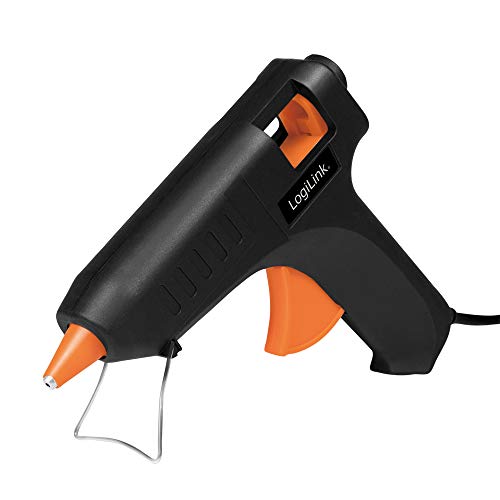 LogiLink WZ0051 - Mini-Heißklebepistole 20W ideal für DIY (do it yourself) Arbeiten mit Standfuß, Farbe: Schwarz - mit 2 Patronen Ø11,2mm von Logilink