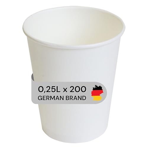 LogiPack 200 Stück Pappbecher 250ml / 8 oz Ø 80 mm Weiß - Bio Einwegbecher plastikfrei - Kaffeebecher Nachhaltig & Recycelbar - Für Kaffee, Smoothies, und mehr von LogiPack GeRo
