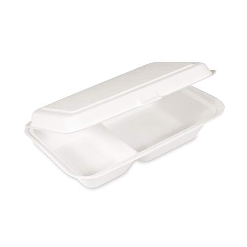 LogiPack GeRo 150x Bio Take Away Box 2-geteilt weiß 250 x 162 x 63 mm aus Zuckerrohr | nachhaltige to Go Lunchbox Transportbox | Lebensmittel Behälter Einweg | kompostierbar auslaufsicher von LogiPack GeRo