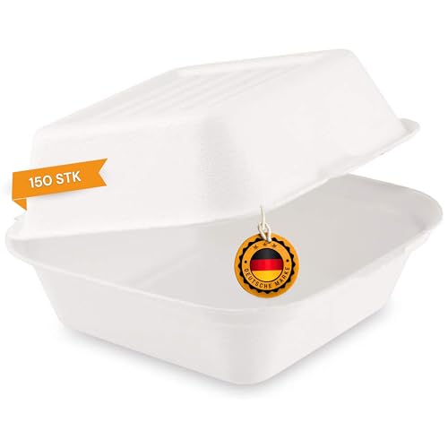 LogiPack GeRo 150x Bio Take Away Box weiß 152 x 150 x 78 mm aus Zuckerrohr | nachhaltige To Go Lunchbox Hamburgerbox Essensbox | Lebensmittel Behälter Einweg | kompostierbar auslaufsicher von LogiPack GeRo