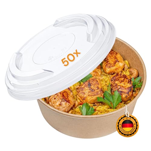 LogiPack GeRo 50 Stück Deckel, 500ml Ø150mm x 46mm höhe | ideal zum Transportieren von Salaten und Bowls, Karton-Schale braun rund (Deckel) von LogiPack GeRo