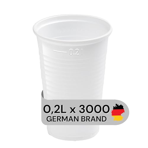 LogiPack GeRo Trinkbecher | Eichstrich 0,2l | Plastikbecher Bierbecher Einwegbecher aus Kunststoff PP (Polypropylen), weiß | Ausschankbecher (3000) von LogiPack GeRo