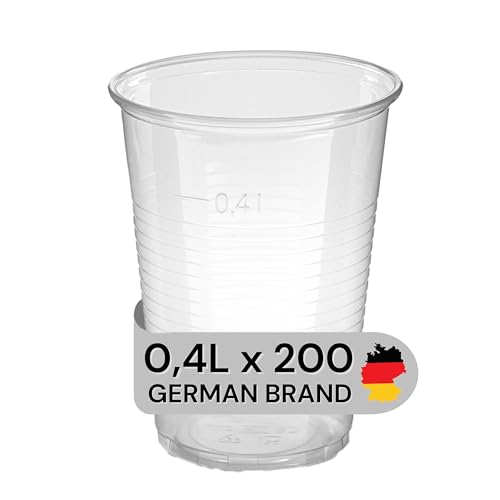 LogiPack GeRo Trinkbecher Made in Germany | Eichstrich 0,4l | Bierbecher Plastikbecher Einwegbecher aus Kunststoff PP (Polypropylen), Transparent klar | Ausschankbecher (200) von LogiPack GeRo