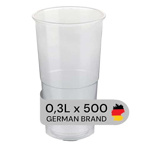 LogiPack GeRo Plastikbecher – Trinkbecher mit Eichstrich 0,3 | Einwegbecher aus Hartplastik (PP), transparent | Bierbecher & Partybecher – Kunststoffbecher, 500 Stück von LogiPack GeRo