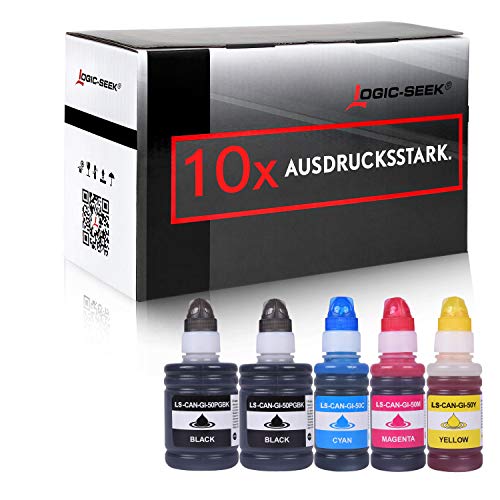Logic-Seek 10x Tintenbehälter kompatibel für GI50 4X BK je 2X CMY Multipack für Canon Pixma G5050 G6050 G7040 G7050 von Logic-Seek