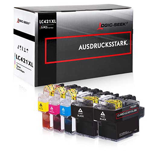 Logic-Seek 5 kompatible LC-421 XL Tintenpatronen passend für Brother DCP-J1050DW, DCP-J1140DW, MFC-J1010DW,2 X Black 1 X Cyan-Magenta-Yellow 5er-Set von Logic-Seek