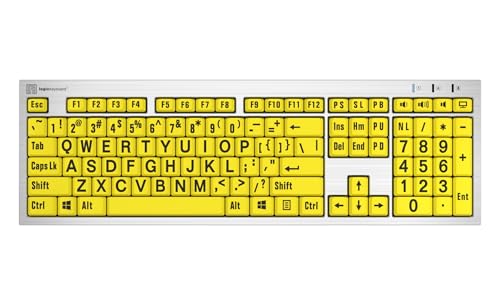 Logickeyboard "Slimline" mit großem Druck • Schwarze Buchstaben auf gelben Tasten • Hergestellt für Windows-PC • Inklusive LogicLight-Lampe • p/n LKBU-LPRNTBY-AJPU-US von LogicKeyboard