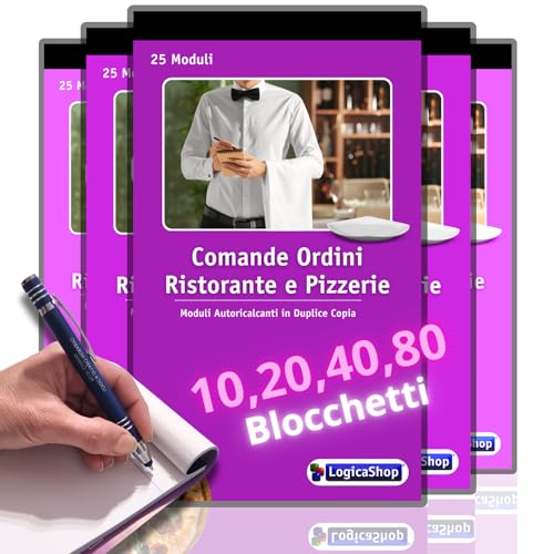 LogicaShop Blöcke Comande Bestellungen Restaurant Pizzeria mit 25 Modulen in doppelter Kopie - Blöcke 25 x 2 selbstkalkend 17 x 10 cm (5) von LogicaShop