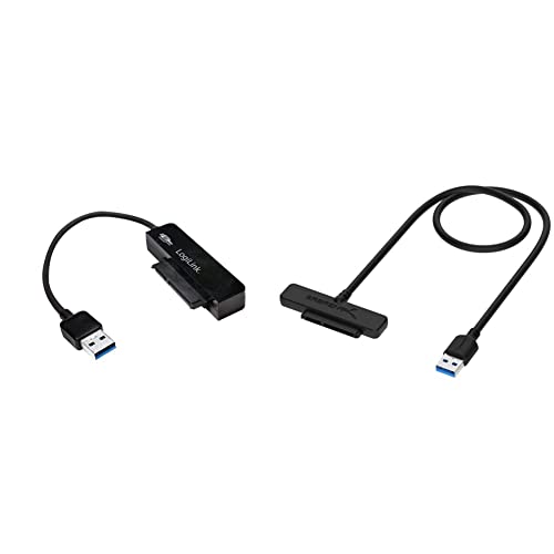 LogiLink AU0012A USB 3.0 Adapter/Konverter auf 2,5 Zoll (6,35 cm) SATA schwarz & Sabrent SATA Kabel Adapter, USB 3.0 zu SSD / 2,5-Zoll-SATA-Festplatten Adapter (EC-SSHD) von Logilink