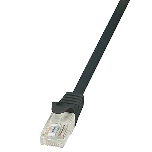 LogiLink CP1013U RJ45 Netzwerkkabel, Patchkabel CAT 5e U/UTP 25.00cm Schwarz mit Rastnasenschutz, 10 Stück von Logilink