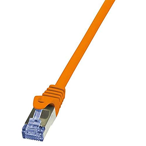 LogiLink CQ3018S RJ45 Netzwerkkabel, Patchkabel CAT 6a S/FTP 25.00cm Orange Flammwidrig, mit Rastnas, 3 Stück von Logilink