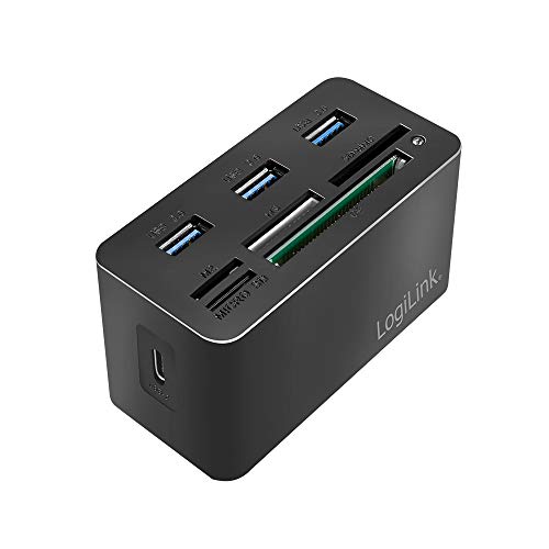 LogiLink CR0046 - USB 3.2 Gen 1 Cardreader für MS/SD/M2/microSD/CF Karten und 3X USB Schwarz von Logilink