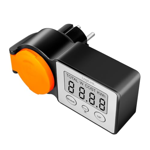 LogiLink EM0007 - Außensteckdose mit Energiekostenmesser, 2.0" LCD-Anzeige und Schutzklappe von Logilink