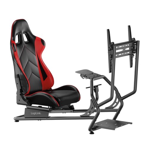 LogiLink EO0065 - Racing Simulator Cockpit/Stuhl mit Monitorhalterung für 37–55" Monitore, Schwarz von Logilink