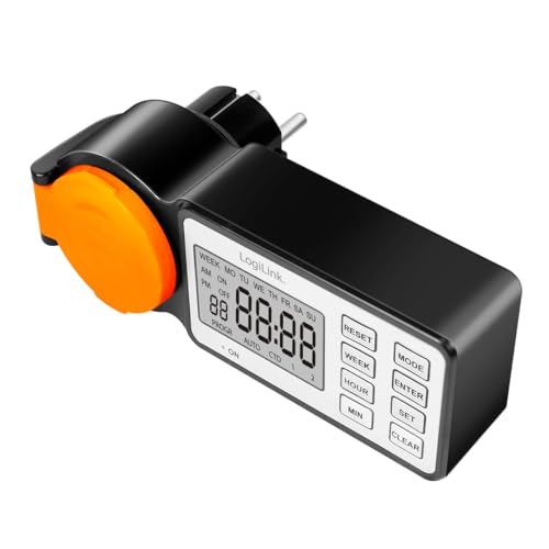 LogiLink ET0016 - Outdoor Zeitschaltuhr mit 12 Programmen und Timer, 2,2" Display, Schutzklasse IP44, 3600 W, Schwarz/Orange LogiLink ET0016 - Outdoor Zeitschaltuhr mit 12 Programmen und Timer, 2,2" Display, Schutzklasse IP44, 3600 W, Schwarz/Orange von Logilink