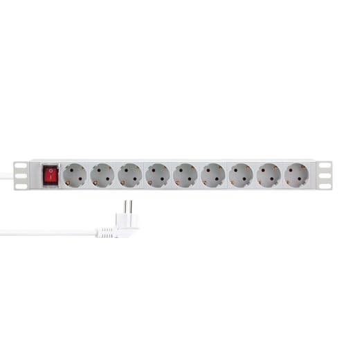 LogiLink PDU9C04-19" Steckdosenleiste 9-Fach (45° versetzt), mit An-/Aus Schalter und IP20 Schutz von Logilink
