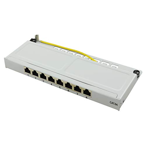 LogiLink Professional NP0064B Geschirmtes CAT 6A Patch- /Verteilerfeld mit 8-Ports (Desktop), PoE und PoE+, halbe Bauhöhe (0,5 Höheneinheiten) Schwarz von Logilink