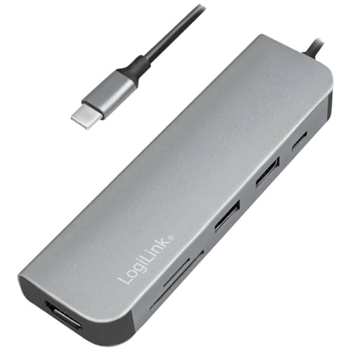 LogiLink UA0343 - USB-C™ Multifunktions Hub mit 6x Erweiterungen: 1x HDMI/1x USB-C PD (Power Delivery)/1x SD Kartenleser/2x USB 3.2 Gen 1x1/1x HDMI (4Kx2K @30Hz) fürs Smartphone, Notebook, Computer, aluminium von Logilink