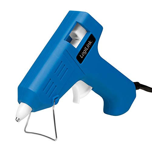 LogiLink WZ0050 - Mini-Heißklebepistole 10W ideal für DIY (do it yourself) Arbeiten mit Standfuß, Farbe: Blau - mit 2 Patronen Ø7,2mm von Logilink