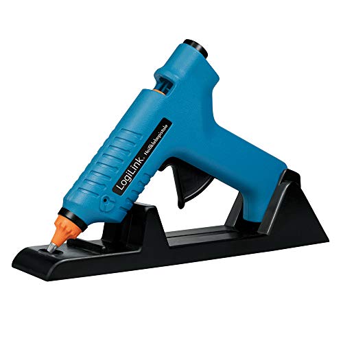 LogiLink WZ0052 - Mini-Heißklebepistole 80W ideal für DIY (do it yourself) Arbeiten mit Standfuß, Farbe: Blau - mit 2 Patronen Ø11,2mm von Logilink