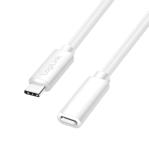 Logilink CU0221 - USB 2.0 Typ-C Verlängerungskabel mit PD Unterstützung (PowerDelivery), Farbe: Weiß, Kabellänge: 2m von Logilink