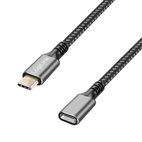 Logilink CUA0108 - USB 3.2 Gen2 Typ-C Verlängerungskabel mit PD Unterstützung (PowerDelivery), Farbe: Schwarz/Grau, Kabellänge: 1m von Logilink