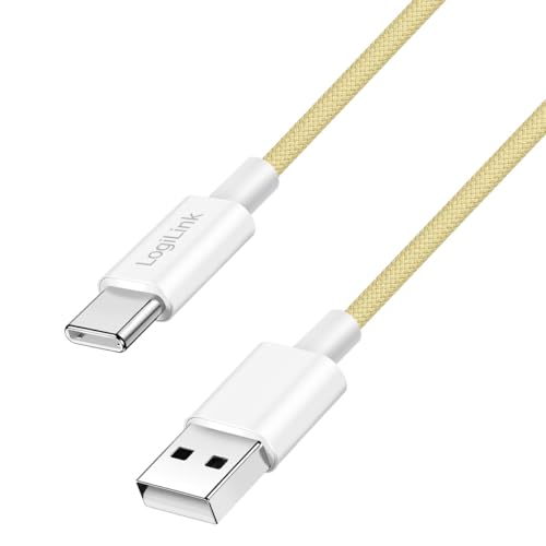 Logilink USB 2.0 Typ-C Anschlusskabel, C (Stecker) zu A (Stecker) mit Nylon-Ummantelung, 60W, Gelb, 1,5 m von Logilink