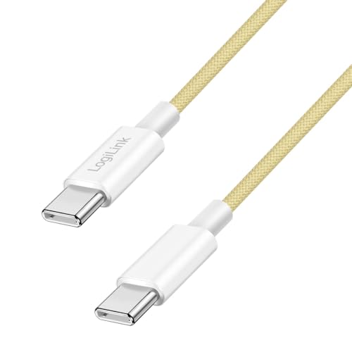 Logilink USB 2.0 Typ-C Anschlusskabel, C (Stecker) zu C (Stecker) mit Nylon-Ummantelung, 60W, Gelb, 1 m von Logilink