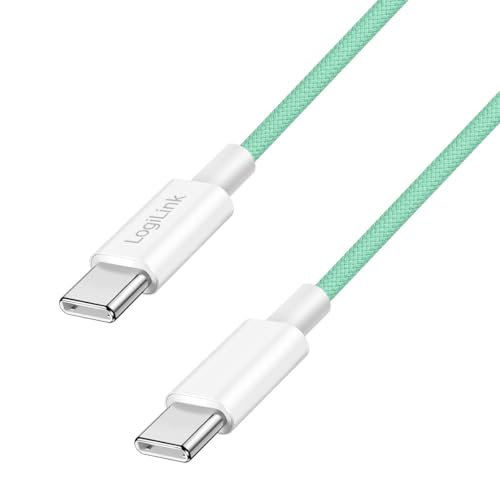 Logilink USB 2.0 Typ-C Anschlusskabel, C (Stecker) zu C (Stecker) mit Nylon-Ummantelung, 60W, Grün, 1 m von Logilink