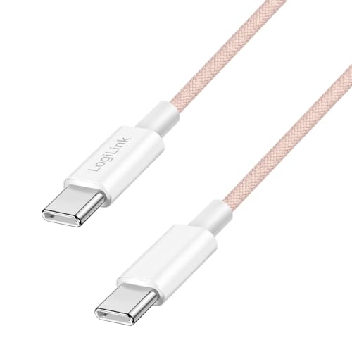 Logilink USB 2.0 Typ-C Anschlusskabel, C (Stecker) zu C (Stecker) mit Nylon-Ummantelung, 60W, Pink, 1 m von Logilink