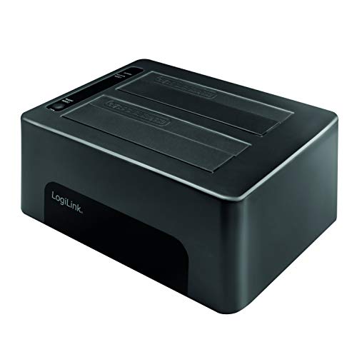 USB QP0029 3.0, 2-Bay Quickport/Dockingstation für 2.5" & 3.5" SATA HDD/SSD Festplatten Mir EIN/Aus Schalter und Klone-Funktion (1:1 Kopie) von Logilink