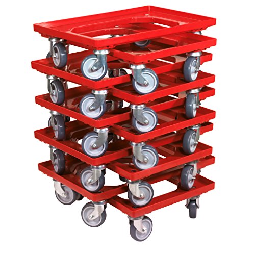 10 Stück Transportroller für Kisten 60 x 40 cm mit 4 Lenkrollen in rot von Logiplast