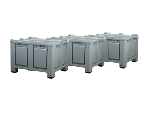 3 Stück Palettenbox mit Deckel LxBxH: 1200 x 1000 x 790 mm geschlossen mit 4 Füssen in grau von Logiplast