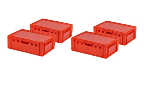 4 Stück E2 Kiste mit rotem Deckel 600 x 400 x 200 mm Fleischkiste Lagerkiste Metzgerkiste in rot von Logiplast