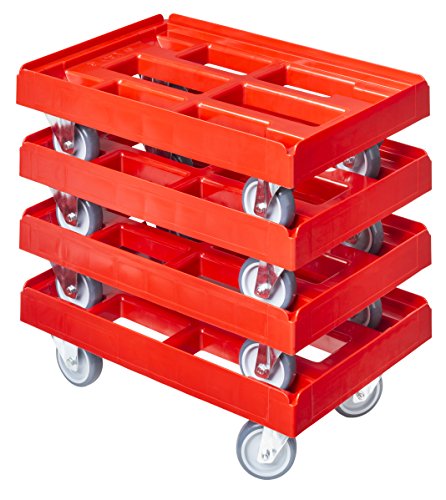 4 Stück Transportroller für Kisten 60 x 40 cm mit 2 Bock- und 2 Lenkrollen in rot von Logiplast