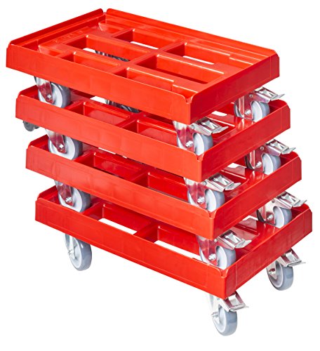 4 Stück Transportroller für Kisten 60 x 40 cm mit 2 Bremsen in rot von Logiplast