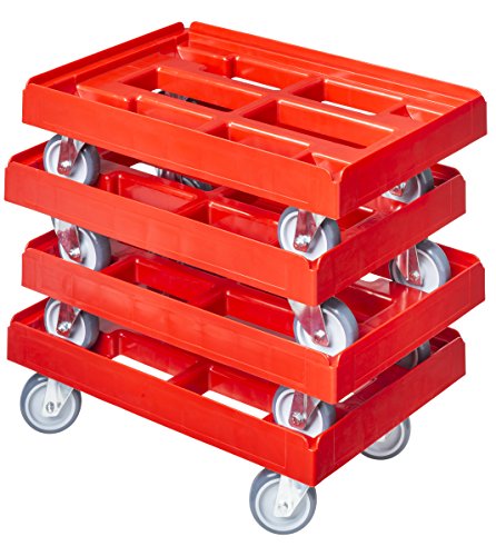 4 Stück Transportroller für Kisten 60 x 40 cm mit 4 Lenkrollen in rot von Logiplast