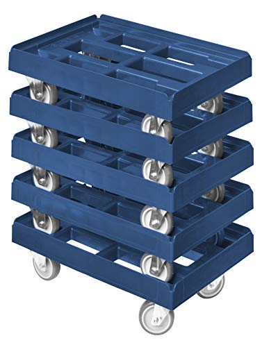 5 Stück Transportroller für Kisten 60 x 40 cm mit 2 Bock- und 2 Lenkrollen in blau von Logiplast