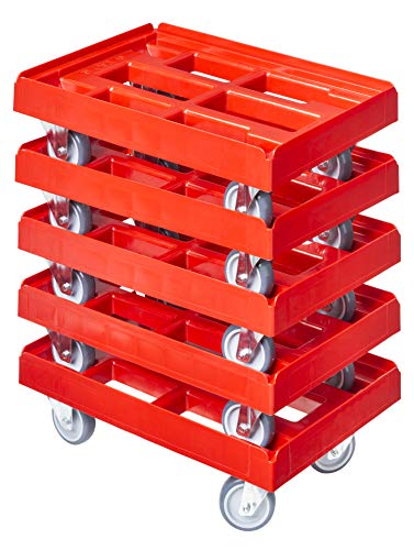 5 Stück Transportroller für Kisten 60 x 40 cm mit 2 Bock- und 2 Lenkrollen in rot von Logiplast