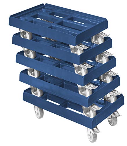 5 Stück Transportroller für Kisten 60 x 40 cm mit 2 Bremsen in blau von Logiplast