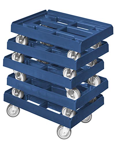 5 Stück Transportroller für Kisten 60 x 40 cm mit 4 Lenkrollen in blau von Logiplast