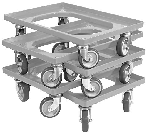 5 Stück Transportroller für Kisten 60 x 40 cm mit 4 Lenkrollen in grau von Logiplast