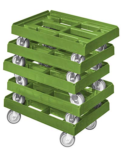 5 Stück Transportroller für Kisten 60 x 40 cm mit 4 Lenkrollen in grün von Logiplast