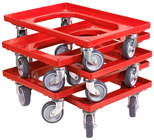 5 Stück Transportroller für Kasten 600 x 400 mm mit 4 Lenkrollen in rot von Logiplast