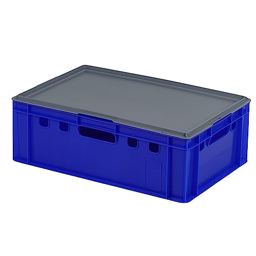 E2 Kiste mit grauem Deckel 600 x 400 x 200 mm Fleischkiste Lagerkiste Metzgerkiste in blau von Logiplast