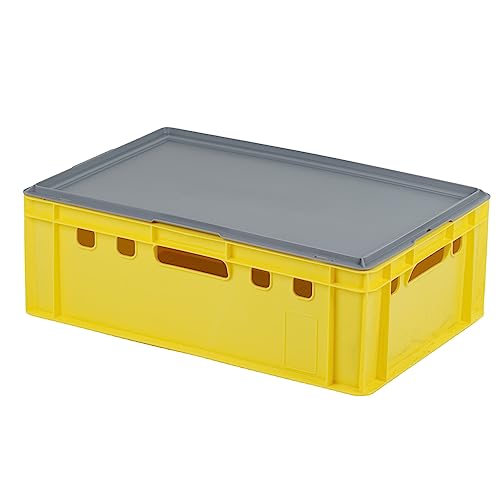 E2 Kiste mit grauem Deckel 600 x 400 x 200 mm Fleischkiste Lagerkiste Metzgerkiste in gelb von Logiplast