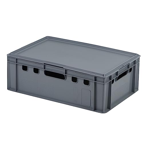 E2 Kiste mit grauem Deckel 600 x 400 x 200 mm Fleischkiste Lagerkiste Metzgerkiste in grau von Logiplast